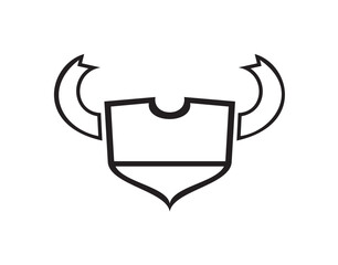 Stylized shield with horns, presented in a minimalist, black and white line drawing.