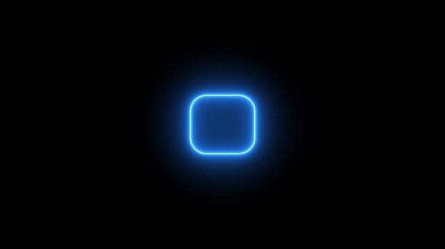 Bright neon pulsating effects layer frame in rounded square on black background animation