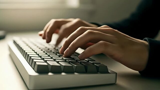 Close-up of Hands Typing on a Computer Keyboard