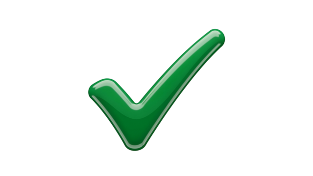 Green Check Mark Icon on Transparent Background for Approval or Success