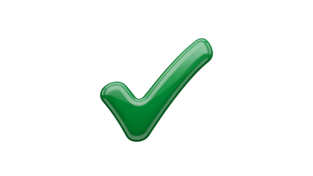 Green Check Mark Icon on Transparent Background for Success Confirmation