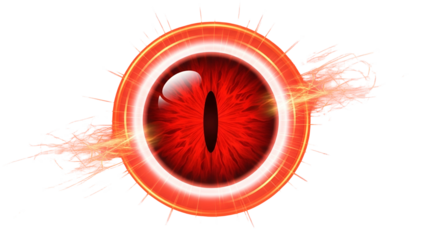 Futuristic Red Eye with Glowing Ring and Energy Sparks on Transparent Background