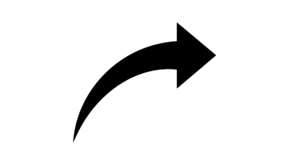 Black Curved Arrow Icon Sign Direction Symbol on White Background