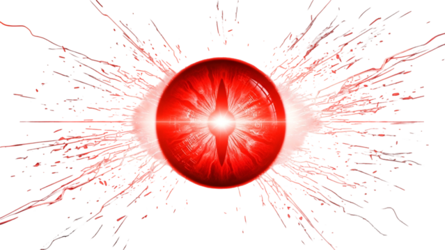 Futuristic Red Energy Sphere with Electric Sparks in Transparent Background