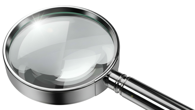Magnifying Glass with Silver Frame and Handle on Transparent Background