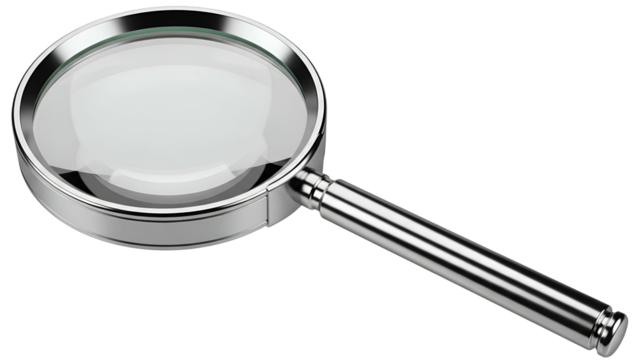 Magnifying Glass with Silver Frame and Black Handle on Transparent Background