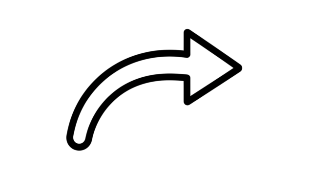 Curved Arrow Icon in Black on White Background