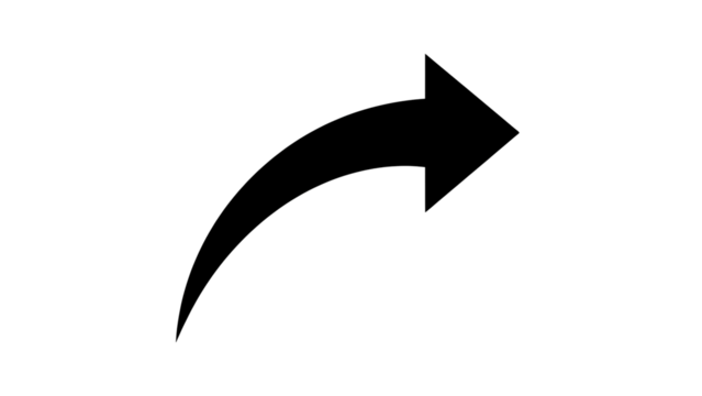 Black Curved Arrow Icon Sign Direction Symbol on White Background