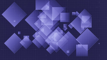 Modern abstract digital scene with layered transparent squares in blue tones
