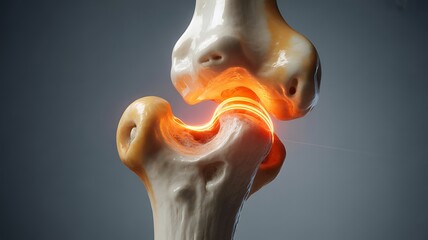 Closeup of a knee joint with inflamed cartilage