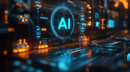 Digital Frontier: An AI interface glows with data streams, showcasing the dynamic interplay of technology in an immersive digital environment.