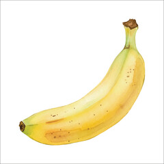 Watercolor Yellow Banana on White Background, Realistic Hand Painted Tropical Fruit Illustration for Kitchen Decor and Healthy Lifestyle Design
