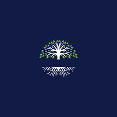 Fototapeta premium Conceptual Tree Silhouette with Root System on Dark Background Illustration
