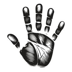 Handprint Gesture Silhouette Vector Art, Black & White Line Drawing Illustration
