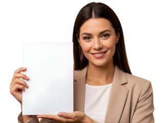 Blank Paper Mockup Smiling Woman Presentation Design Advertisement Mockup