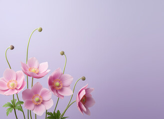 Purple flowers on pastel background floral art