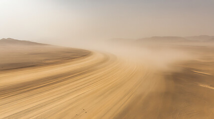 Desert road in sandstorm