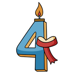 Obraz premium A number four candle with a ribbon and flame on white