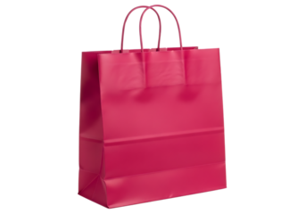 A vibrant pink paper shopping bag with twisted handles isolated on transparent background
