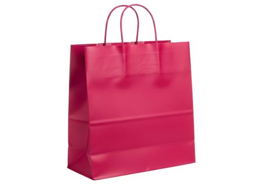 A vibrant pink paper shopping bag with twisted handles isolated on transparent background
