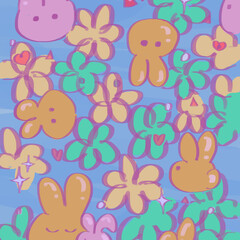 wallpaper doodle art illustration rabbit n flower