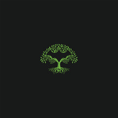 Stylized Leafy Canopy Tree Symbol Against Dark Backdrop Illustration
