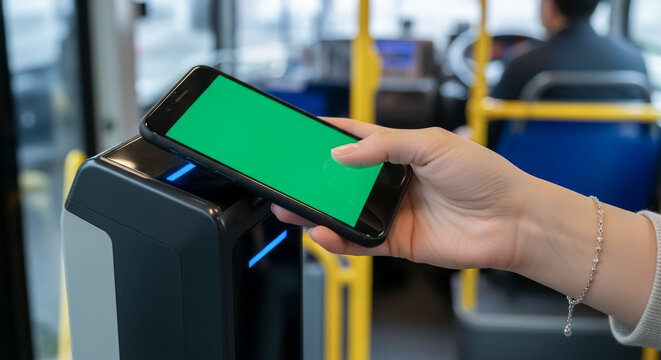 バス車内でスマートフォン（モバイルICカード）を利用して運賃を支払う乗客