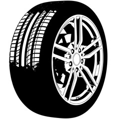 Explore the black and white tire tread design for automotive wheels and vehicle car parts with rims and rubber