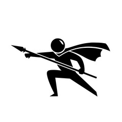 A hero with cape and spear warrior superhero silhouette spearman action pose fighting stance