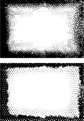 two black and white halftone frames with a dot pattern, Black and white frame and background with grunge border illustration vector design set, black and white frame