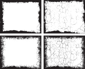 Collection of Grunge  frame, Set of Four Distressed Grunge Borders and Frames, Set of black and white grunge frames with vector texture and paint splatter border design