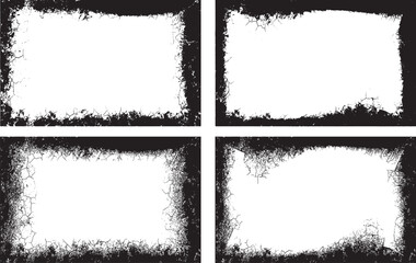 Collection of Grunge  frame, Set of Four Distressed Grunge Borders and Frames, Set of black and white grunge frames with vector texture and paint splatter border design