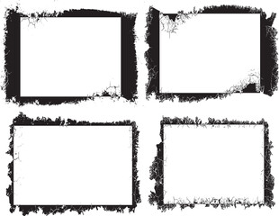Collection of Grunge  frame, Set of Four Distressed Grunge Borders and Frames, Set of black and white grunge frames with vector texture and paint splatter border design