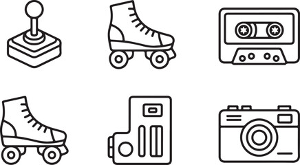 Naklejka premium Retro 80s 90s Nostalgia Gadget and Leisure Outline Vector Icon Set