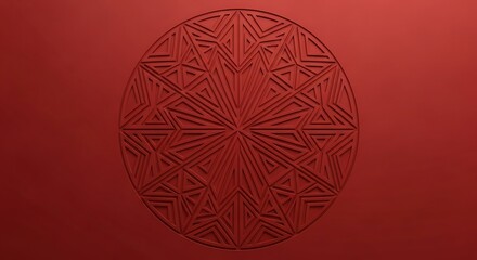 Intricate Red Geometric Mandala Pattern on a Textured Background.