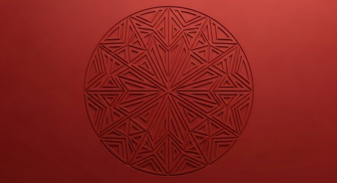 Intricate Red Geometric Mandala Pattern on a Textured Background.
