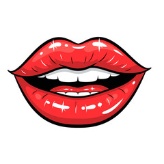Obraz premium Glossy Red Lips with White Teeth and Open Mouth in Cartoon Style Vector