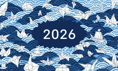 2026 Origami Waves Japanese Style Illustration
