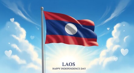 Laos Independence Day Celebration: Flag, Sky, Hearts, and Patriotic Design.