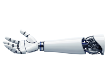 Isolated Robot Hand , White cyborg robotic hand pointing his finger 