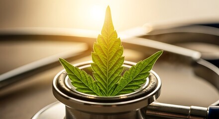 Medical Cannabis Concept with a Stethoscope and Marijuana Leaf.