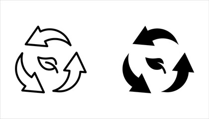 organic recycle icon set, eco recycle round, ecology circle refresh or restart, thin line symbol on white background