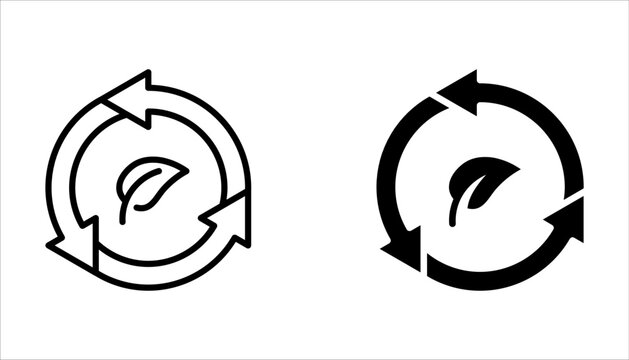 organic recycle icon set, eco recycle round, ecology circle refresh or restart, thin line symbol on white background