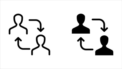 User staff rotation icon set. Replace person, staff change, replace worker Customer client returning on white background