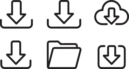 Download File and Cloud Storage Outline Vector Icon Set