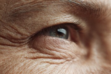 macro close-up of eye corner skin mid-age, crow&rsquo;s feet detail
