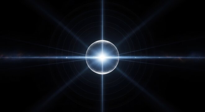 Hypnotic Orb of Light Emanating Energy Beams on Dark Background