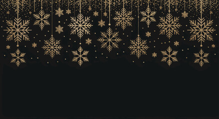 luxurious christmas and new year background with hanging gold snowflakes