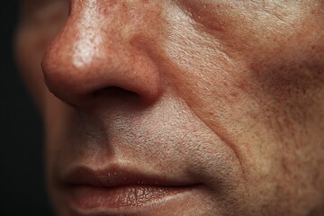 Obraz premium macro mouth corner mid-age, nasolabial folds visible, soft warm light