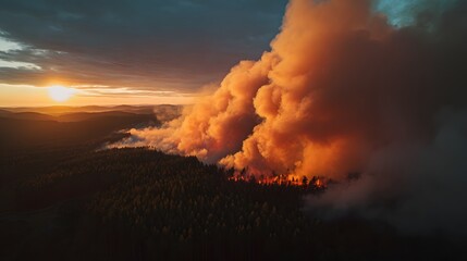 Cinematic Aerial of Active Wildfire Raging